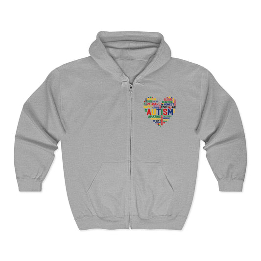 Autism Puzzle Heart Zip Hoodie