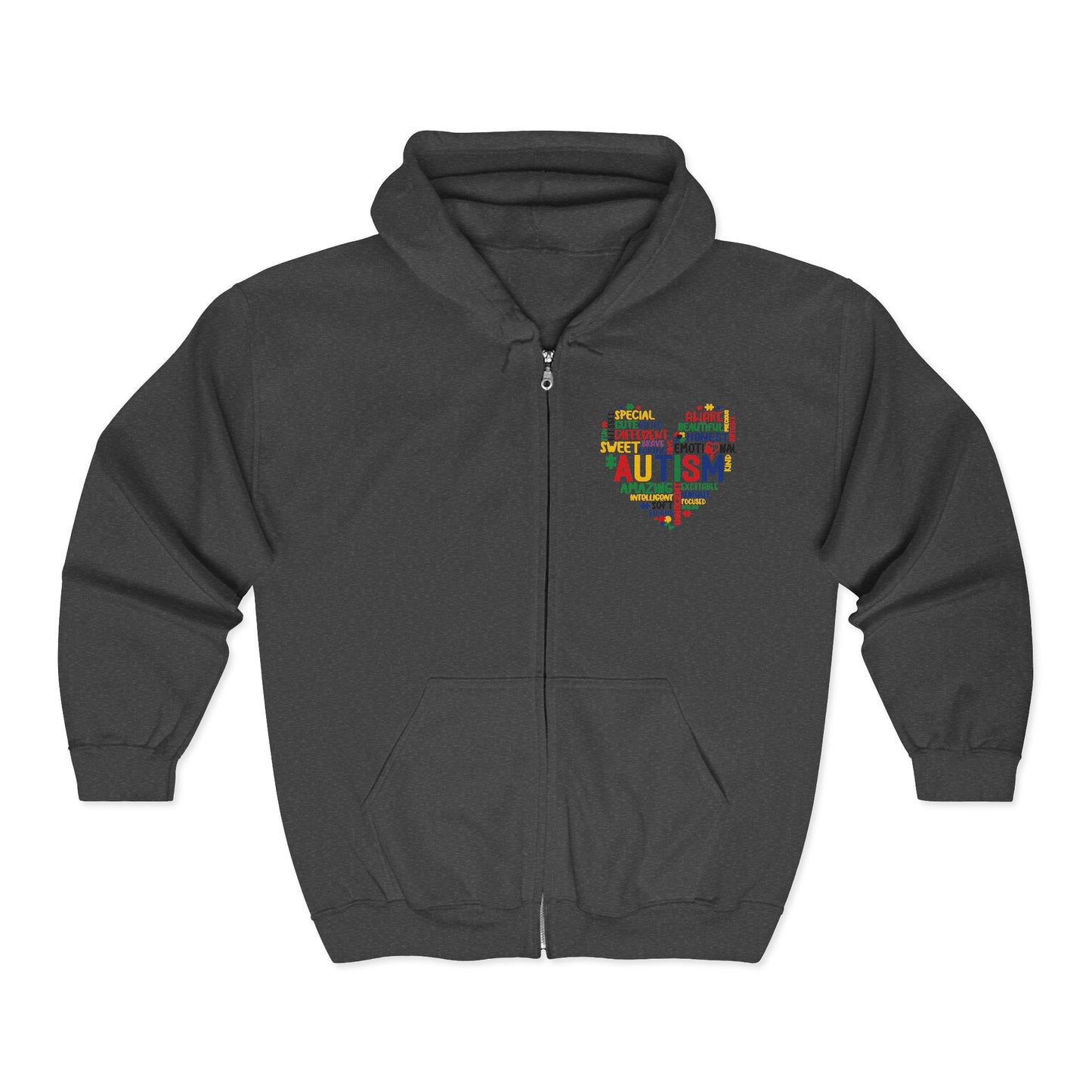 Autism Puzzle Heart Zip Hoodie