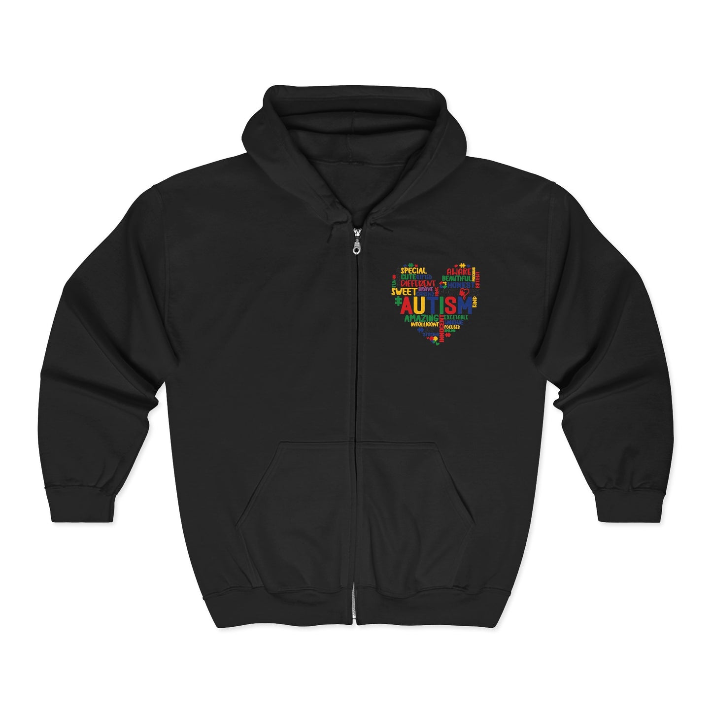 Autism Puzzle Heart Zip Hoodie