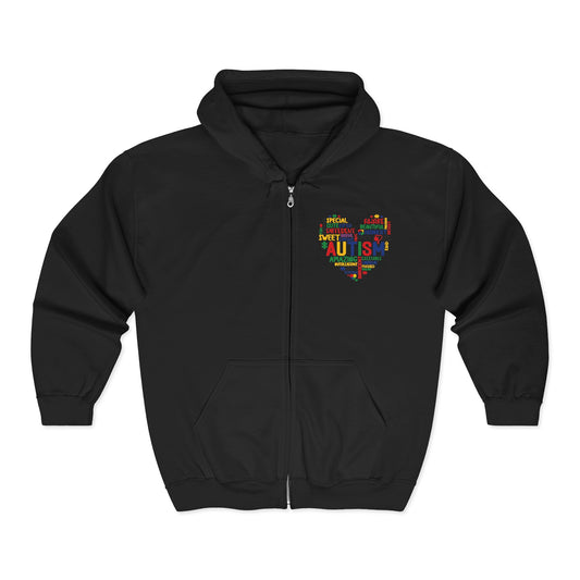 Autism Puzzle Heart Zip Hoodie
