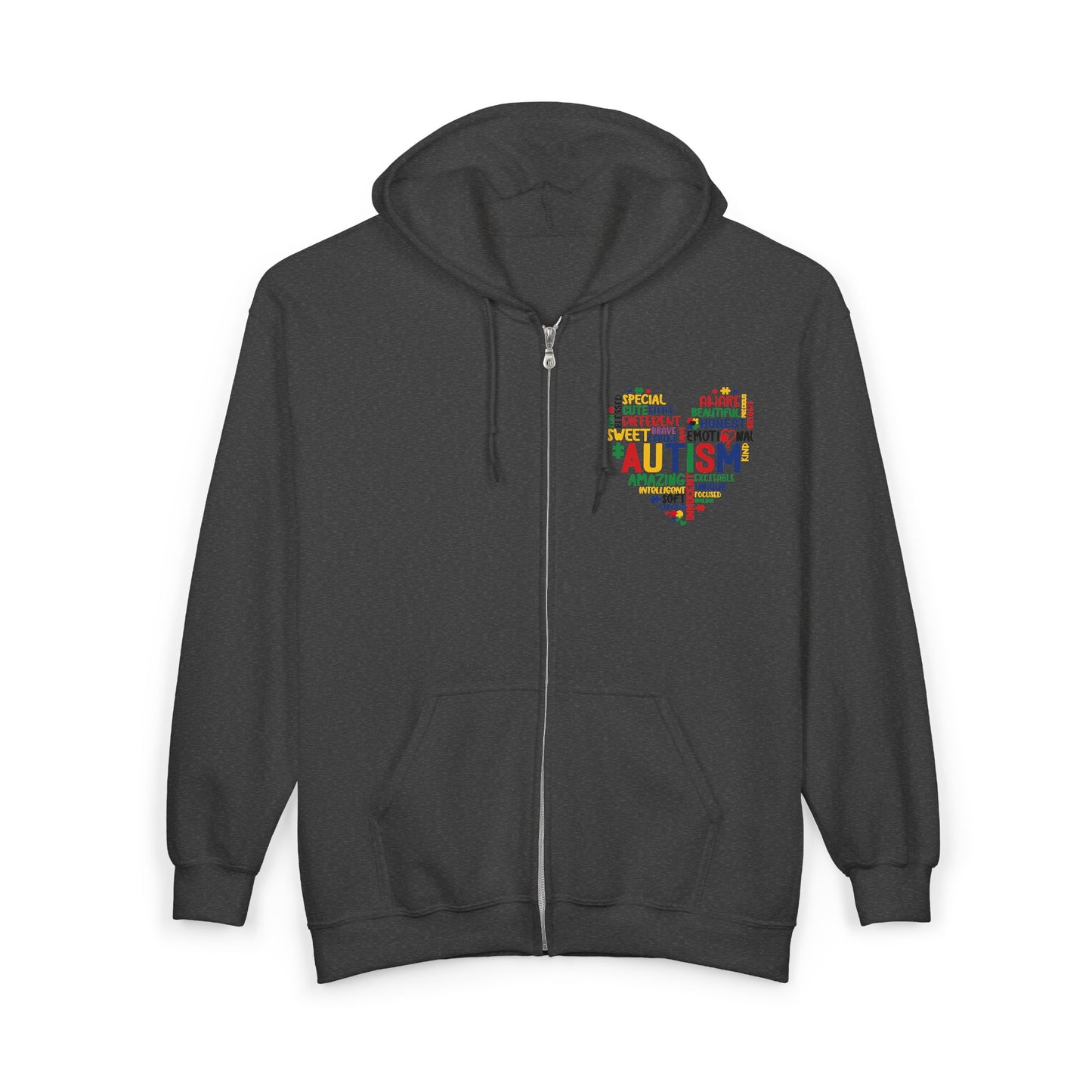 Autism Puzzle Heart Zip Hoodie