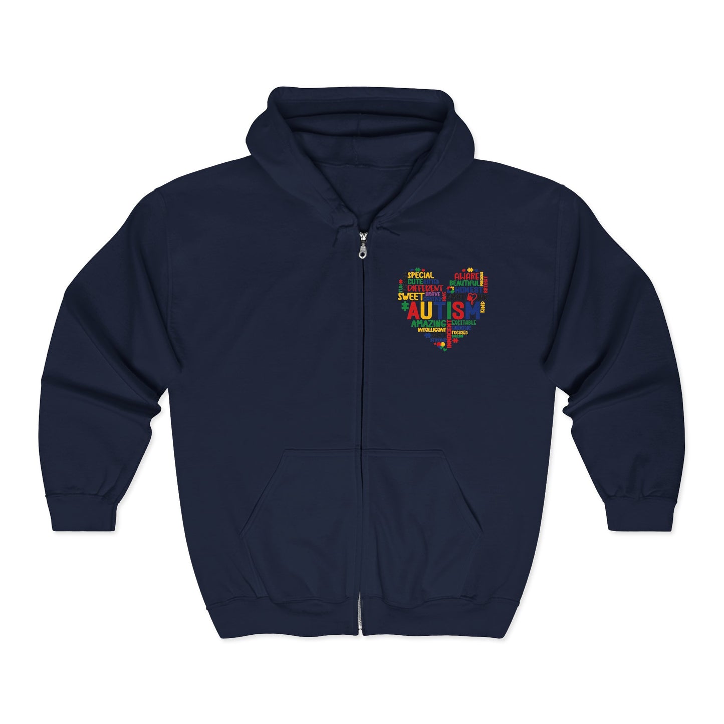 Autism Puzzle Heart Zip Hoodie