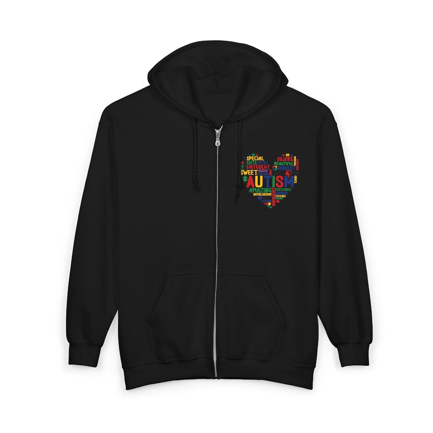 Autism Puzzle Heart Zip Hoodie
