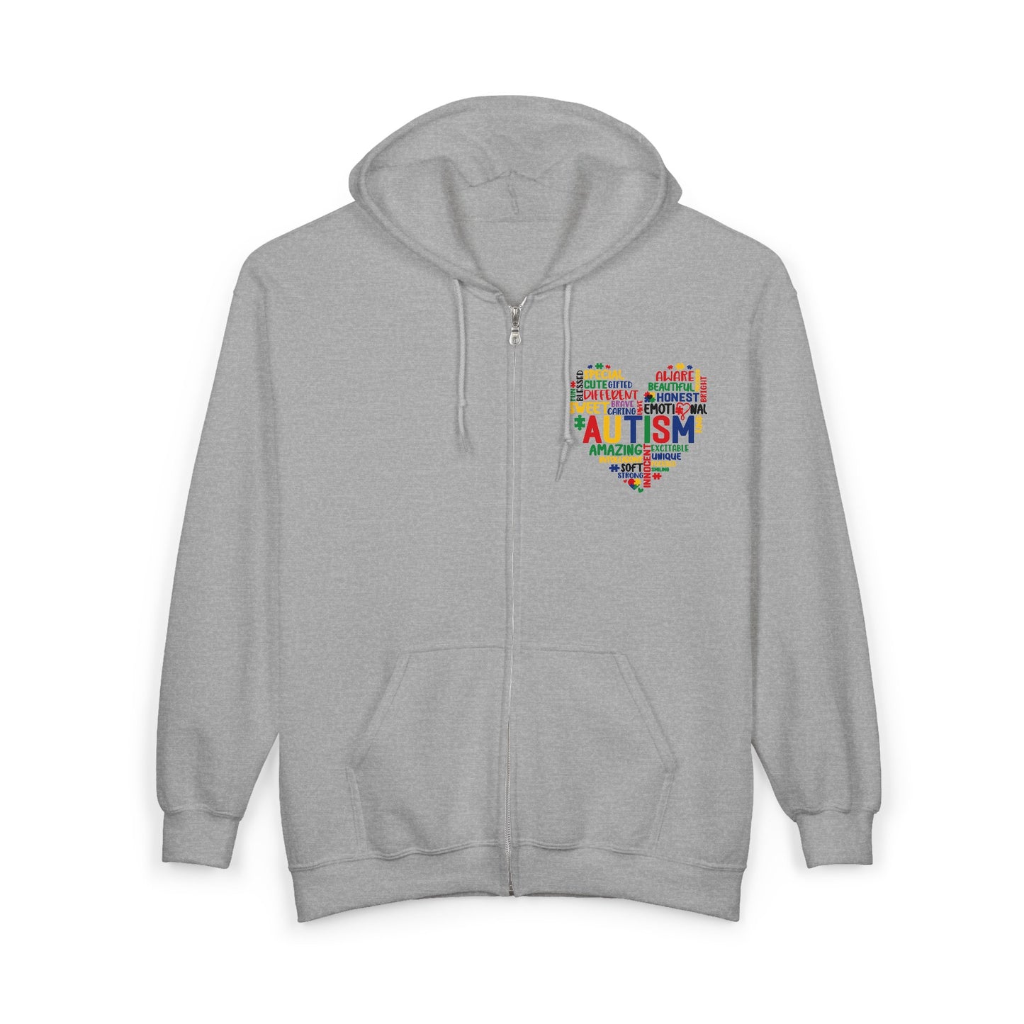 Autism Puzzle Heart Zip Hoodie