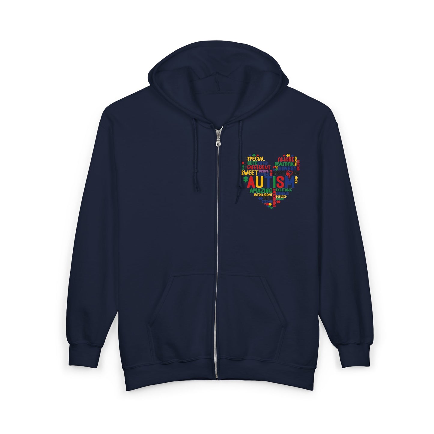 Autism Puzzle Heart Zip Hoodie